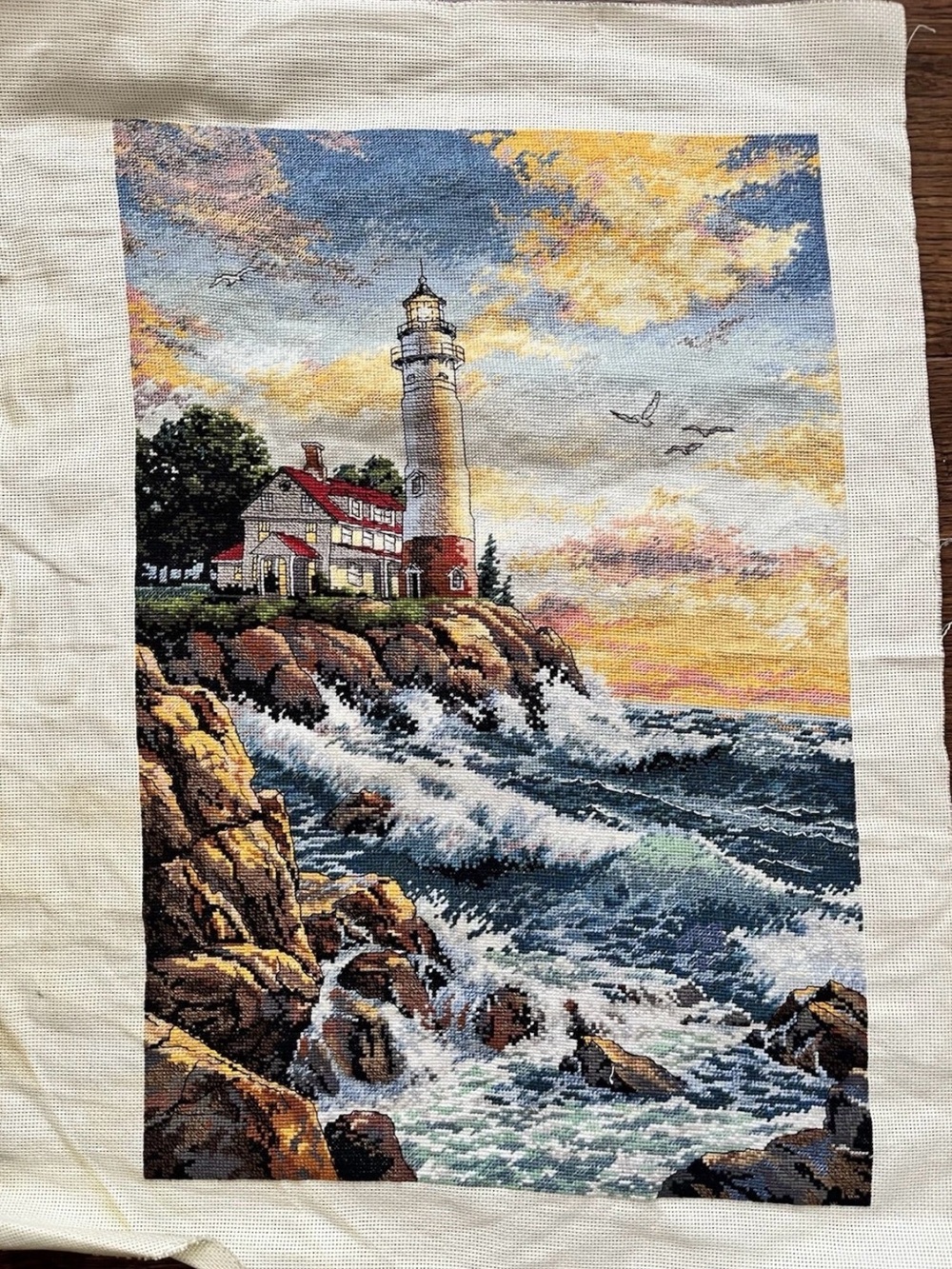 Rocky Point Coastal Lighthouse Cross Stitch - Completed
